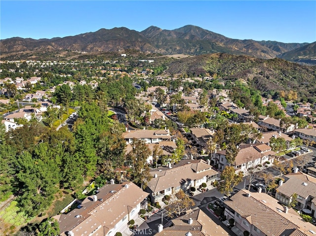 drone / aerial view featuring a mountain view