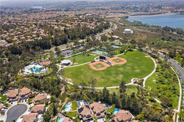 aerial view featuring a water view