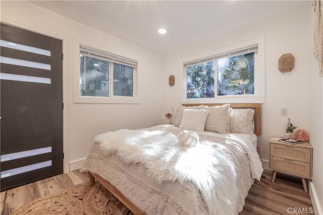 bedroom with hardwood / wood-style flooring