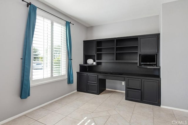 tiled office with built in desk