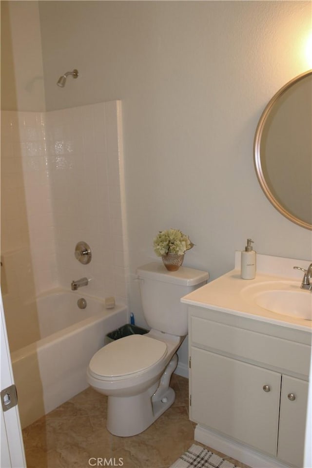 full bathroom featuring shower / bath combination, tile patterned flooring, vanity, and toilet