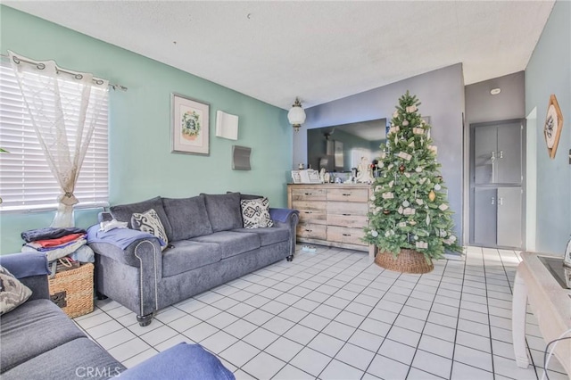 living area featuring light tile patterned floors