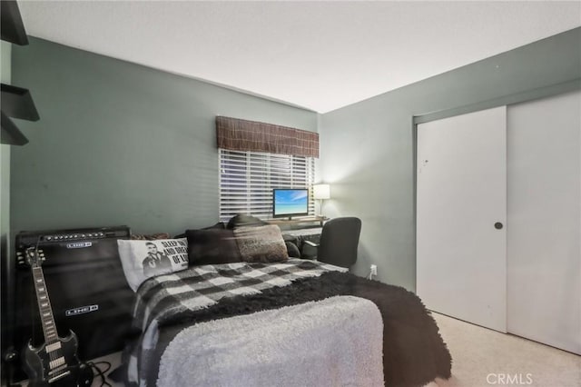 carpeted bedroom featuring a closet