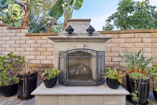 details with exterior fireplace