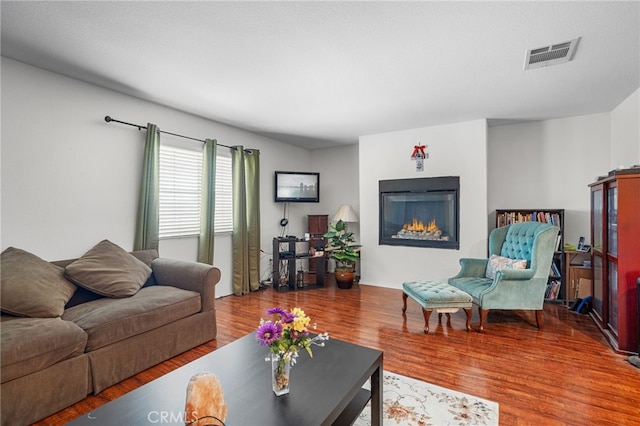 living room with hardwood / wood-style flooring