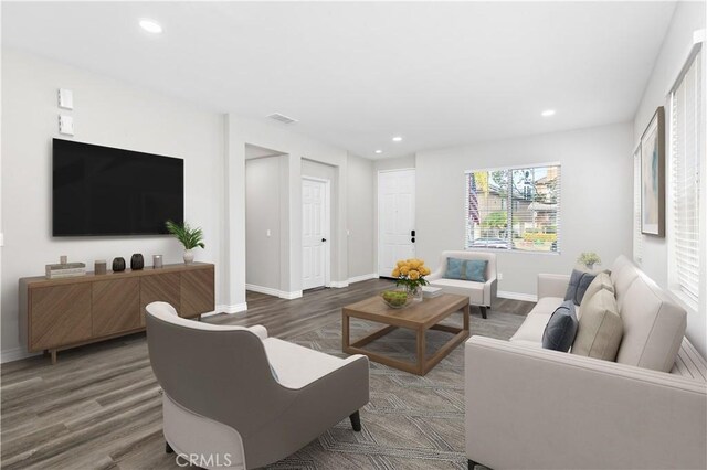 living room featuring dark hardwood / wood-style flooring