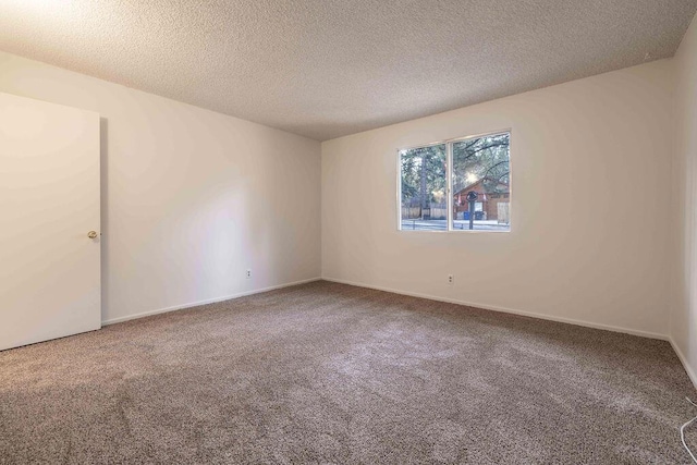 spare room with a textured ceiling and carpet flooring