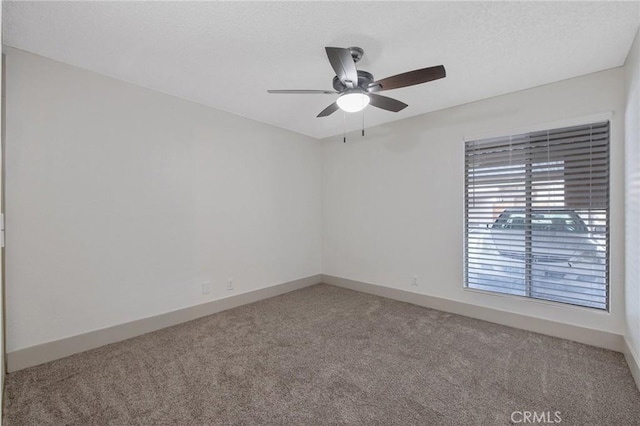 spare room with ceiling fan and carpet