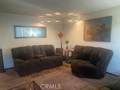 living room featuring a textured ceiling