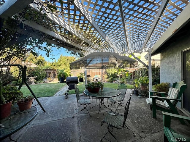 view of patio with a pergola and a grill