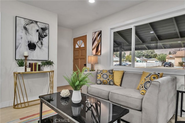 living room with light hardwood / wood-style floors