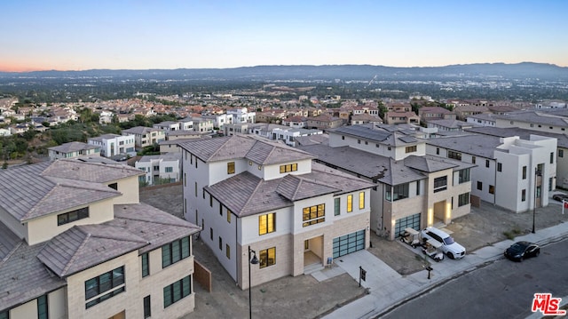 view of aerial view at dusk