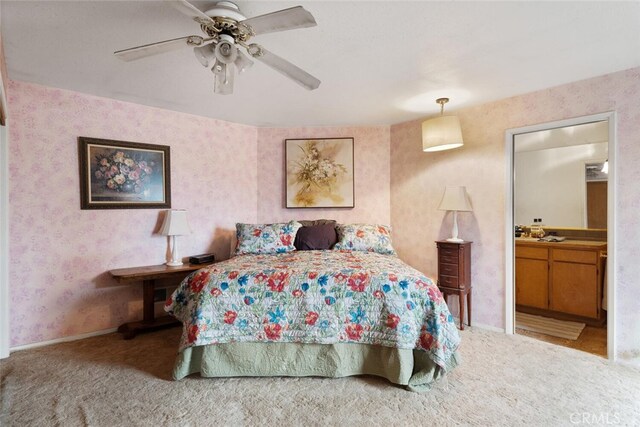 bedroom featuring ceiling fan and carpet flooring