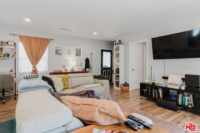 living room featuring light hardwood / wood-style flooring