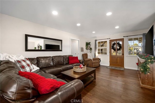 living room featuring dark hardwood / wood-style floors