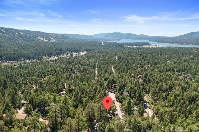 drone / aerial view featuring a mountain view