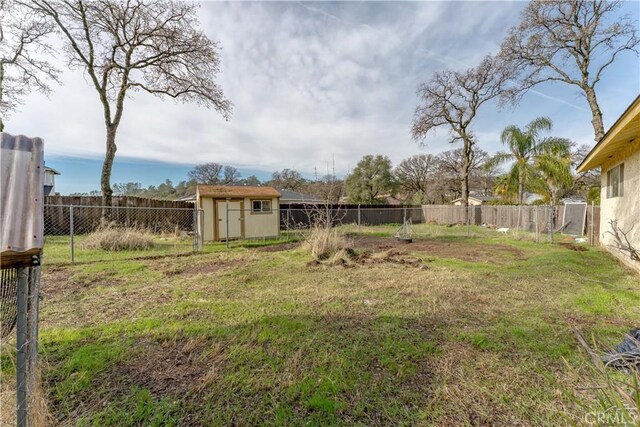 view of yard with a storage shed