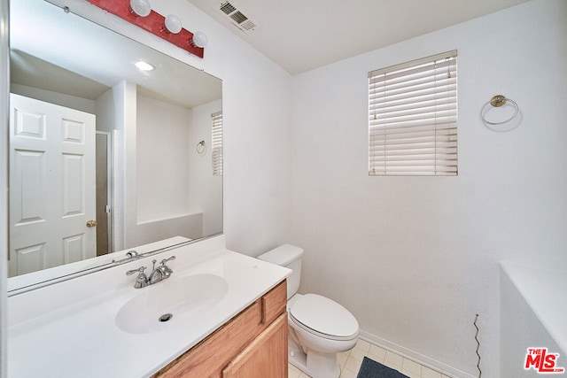 bathroom with tile patterned floors, toilet, and vanity