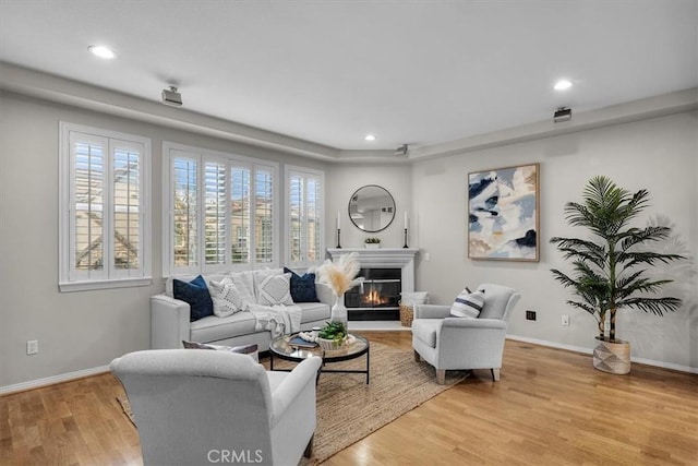 living room with light hardwood / wood-style flooring