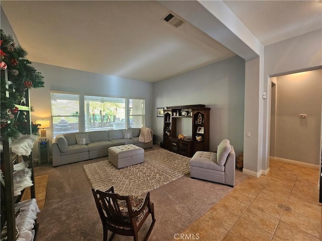 living room featuring light tile patterned floors