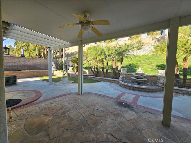 view of patio / terrace with ceiling fan and central air condition unit