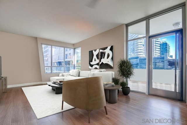 living room with hardwood / wood-style floors