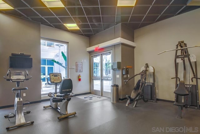 workout area featuring french doors