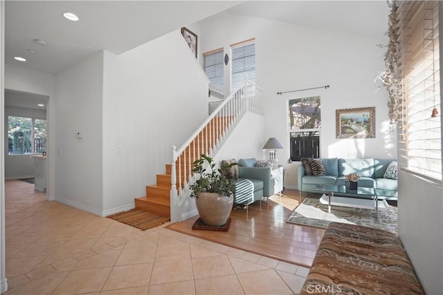 stairs with tile patterned flooring