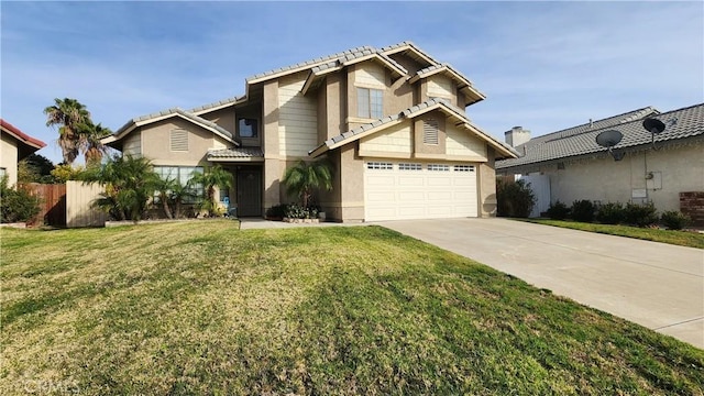 view of front of home featuring a front lawn and a garage