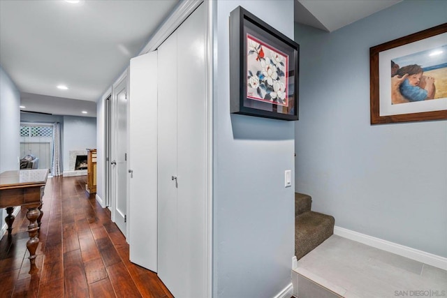 hall featuring dark wood-type flooring