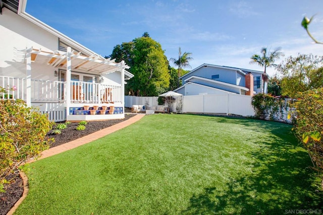 view of yard with a pergola