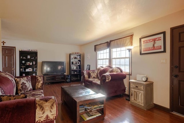 living room featuring dark wood-type flooring