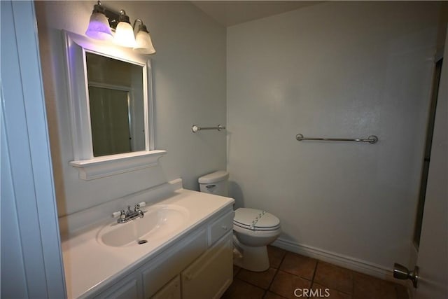 bathroom featuring toilet, tile patterned floors, and vanity