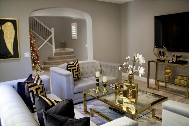 living room with hardwood / wood-style floors