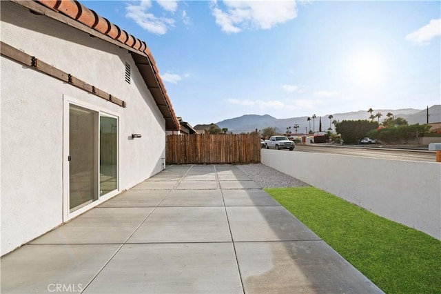 view of patio featuring a mountain view