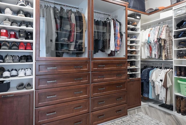 walk in closet featuring light wood-type flooring