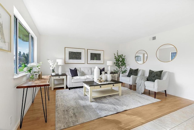 living room featuring light wood-type flooring