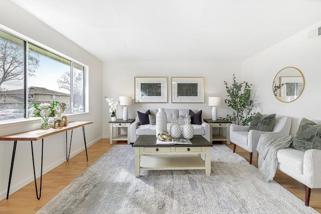 living room with light wood-type flooring