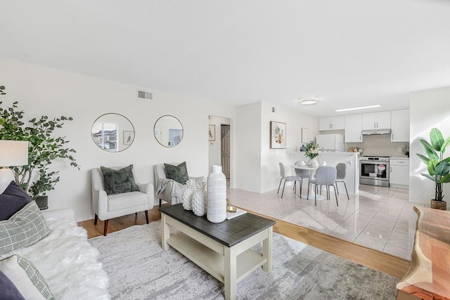 living room with light wood-type flooring