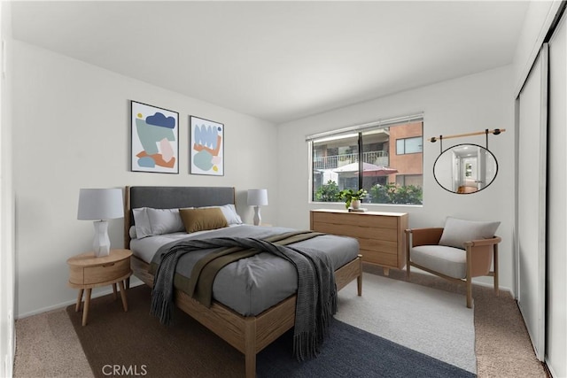 bedroom featuring carpet and a closet