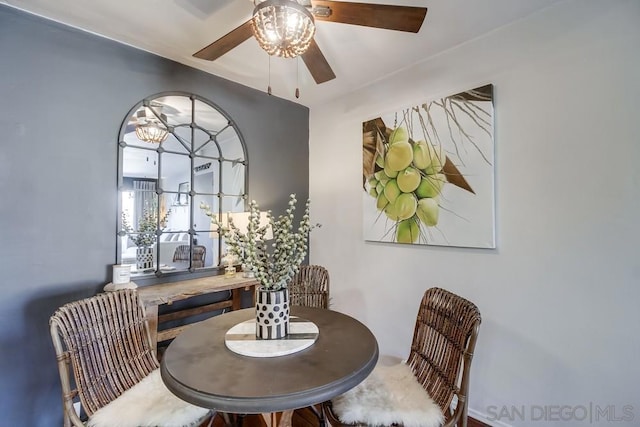 dining room featuring ceiling fan