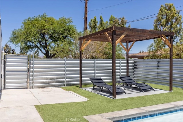 surrounding community featuring a yard, a pergola, and a patio