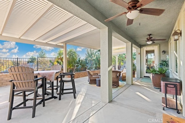 view of patio / terrace with ceiling fan and an outdoor hangout area