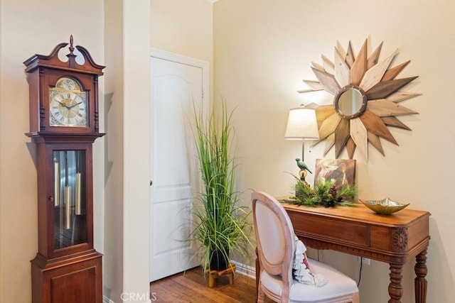 home office featuring hardwood / wood-style floors