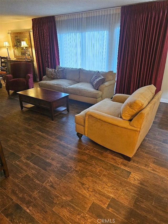 living room with dark hardwood / wood-style floors