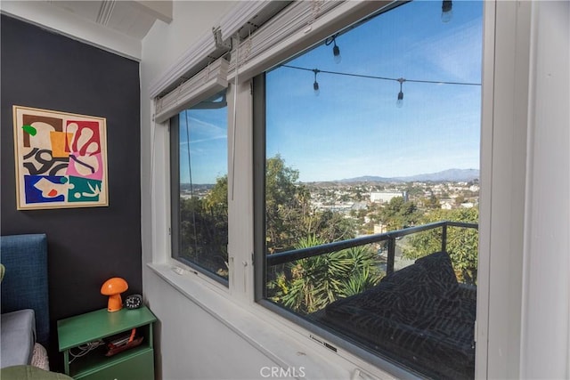 interior space with a mountain view