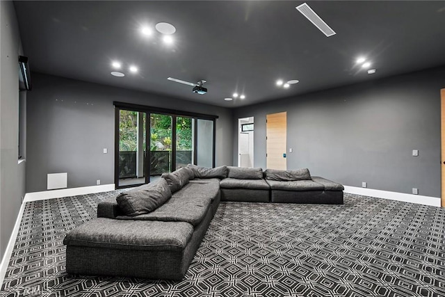 view of carpeted home theater room