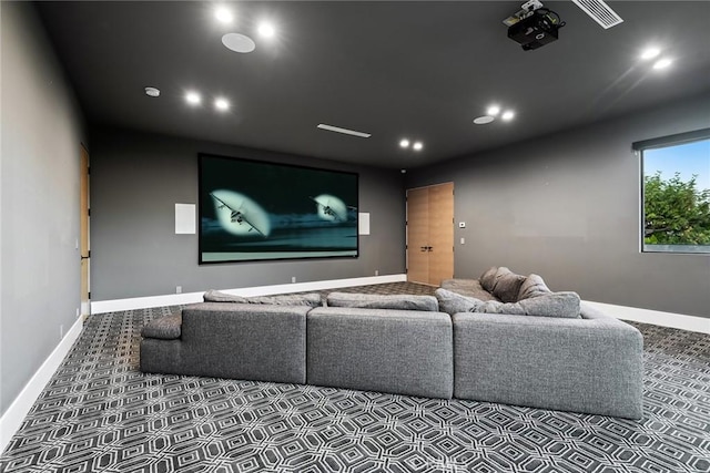 home theater featuring carpet floors