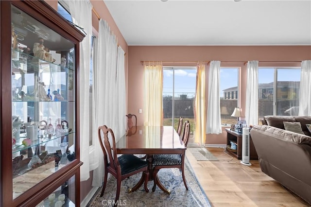 dining space with light hardwood / wood-style flooring