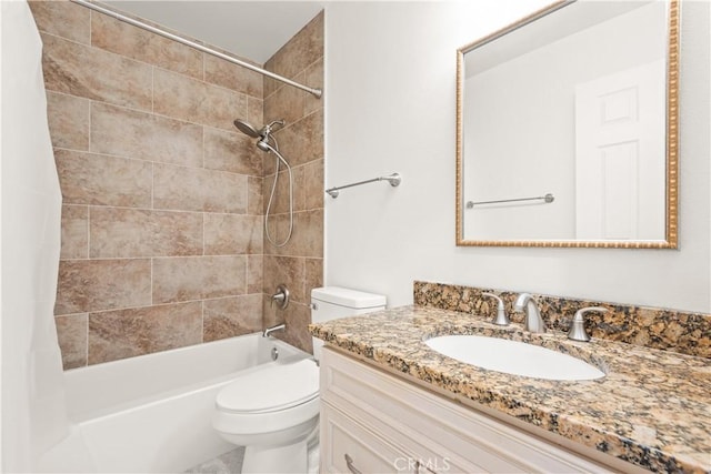 full bathroom featuring vanity, toilet, and shower / bath combination with curtain